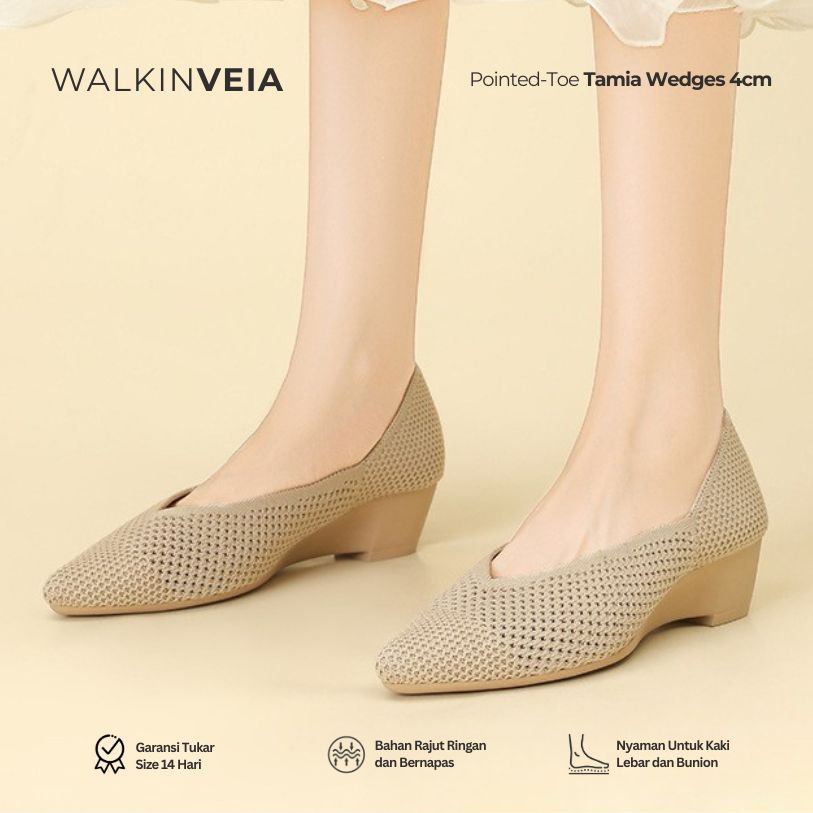 WALKINVEIA - TAMIA WEDGES [Sepatu Kerja Kantor Wanita Casual Wedges Heels 3cm Nyaman Bahan Rajut Kni