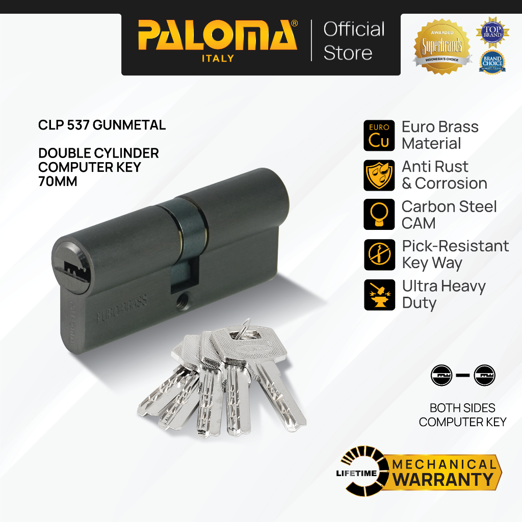 PALOMA CLP 537 Cylinder Kunci Pintu Silinder Anak Computer Key DC-CK Brass Kuningan Gunmetal Gun Met