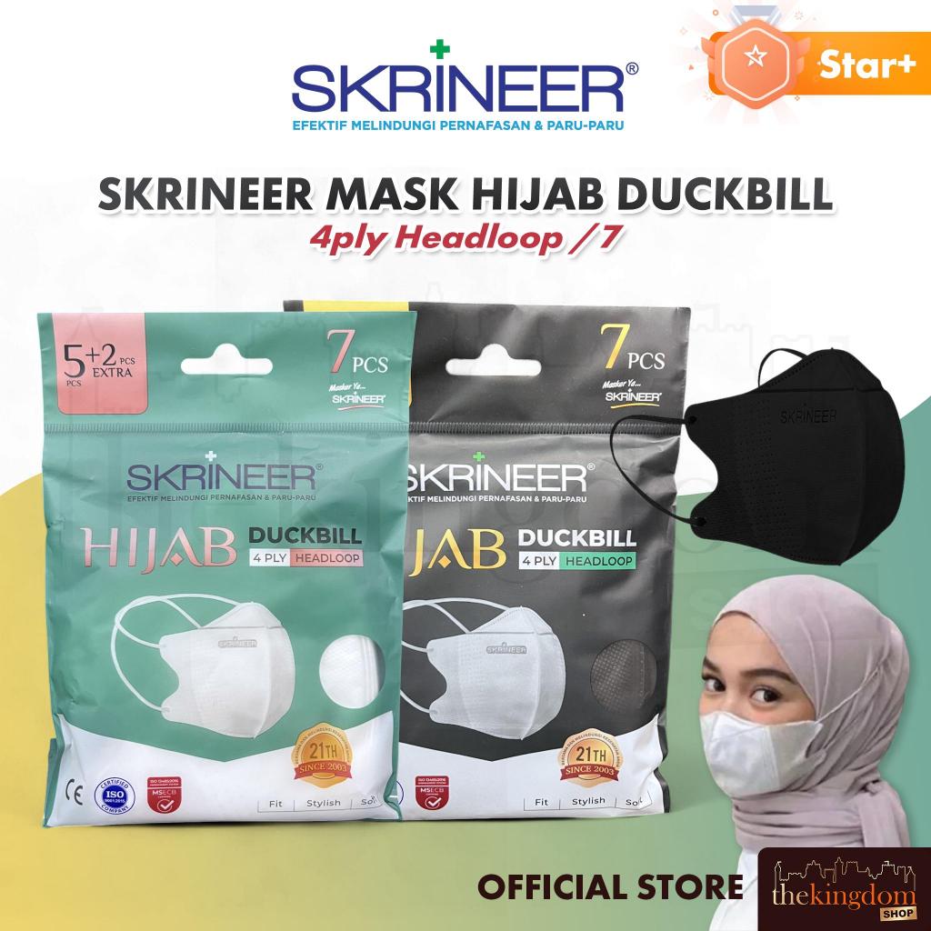 Skrineer Mask Hijab Duckbill 4ply Headloop Masker Jilbab Wanita Sachet Stylish Pengait Hitam Putih /