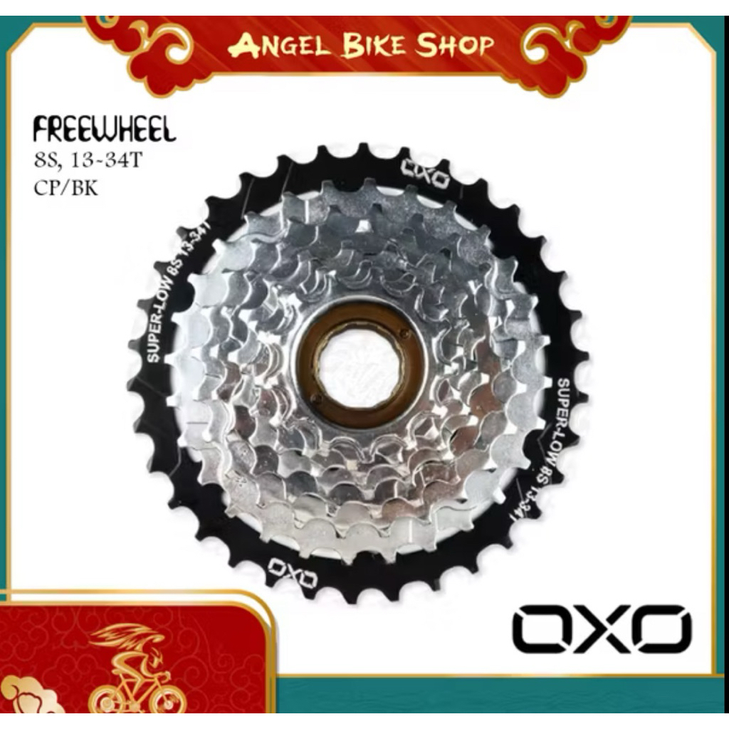 Sprocket Freewheel Sepeda Oxo 8 speed Drat Ulir 13-34T Megarange