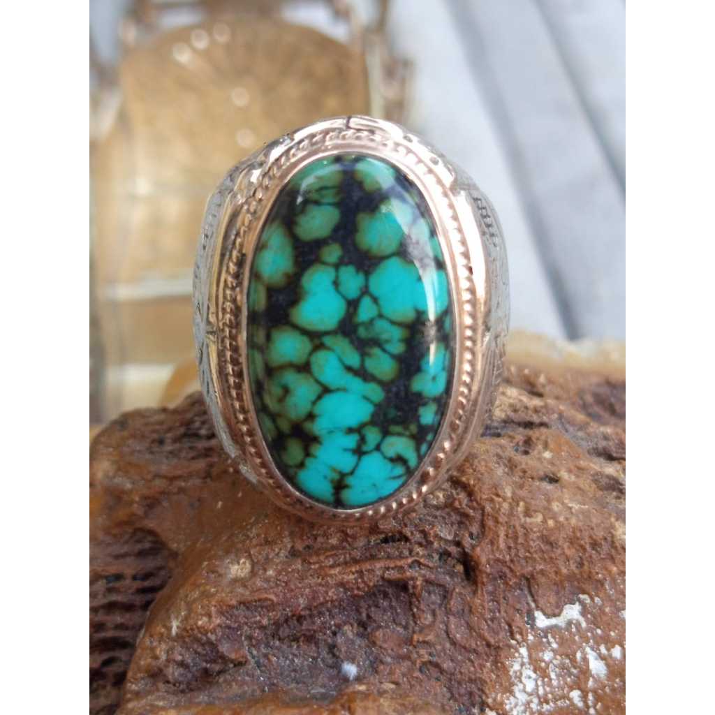 Natural Pirus Persia Biru Tosca Top Color Ring Perak 925 HM