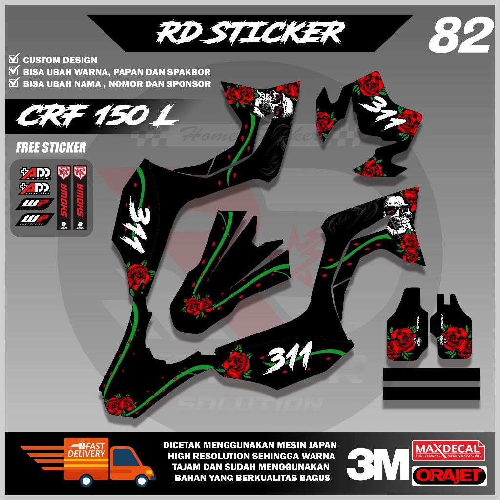 ( RD STICKER ) DECAL HONDA CRF 150L STICKER FULL BODY MOTIF BUNGA TERBARU BISA REQUEST
