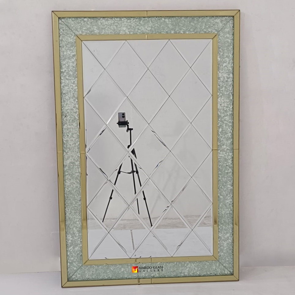 Cermin Bevel  Gold Gantung Frame Kristal cermin Gold 150 x 100 cm