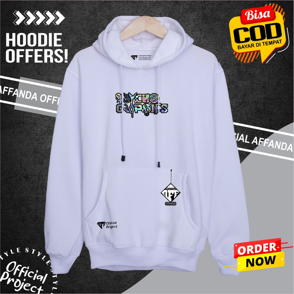 hoodie pria terbaru 2025 trend masa kini jaket distro bandung putih hologram atasan premium unisex
