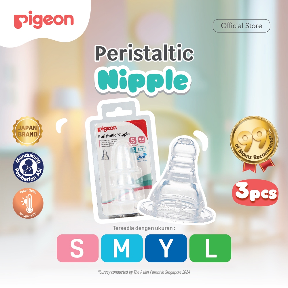 PIGEON Peristaltic S-Type Nipple - 3pcs Blister Original Asli | Pilih Size | Nipple Slim Neck | Elas