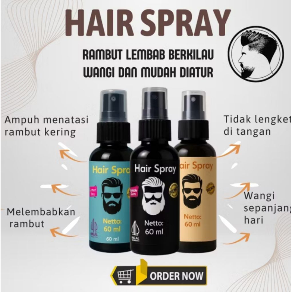 Hair Spray 50ML. Minyak Rambut Pria. Perawatan Rambut. Klimis Rambut. Menghitamkan Rambut Kering Ket