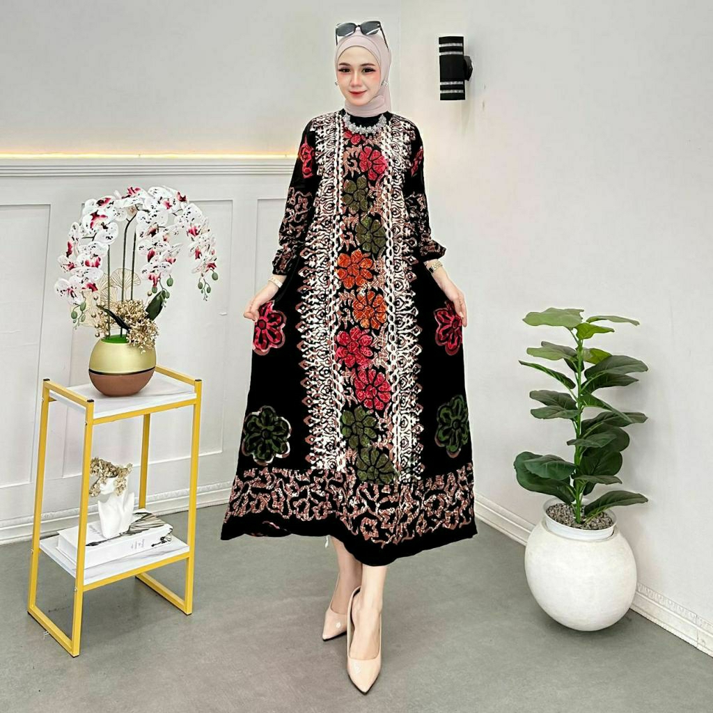 Gamis Batik CAP Barpin Storjoan *Model Klok Rempel*  Ld. ±110 Pb. ±130 Model Klok Rempel  Kain. Rayo