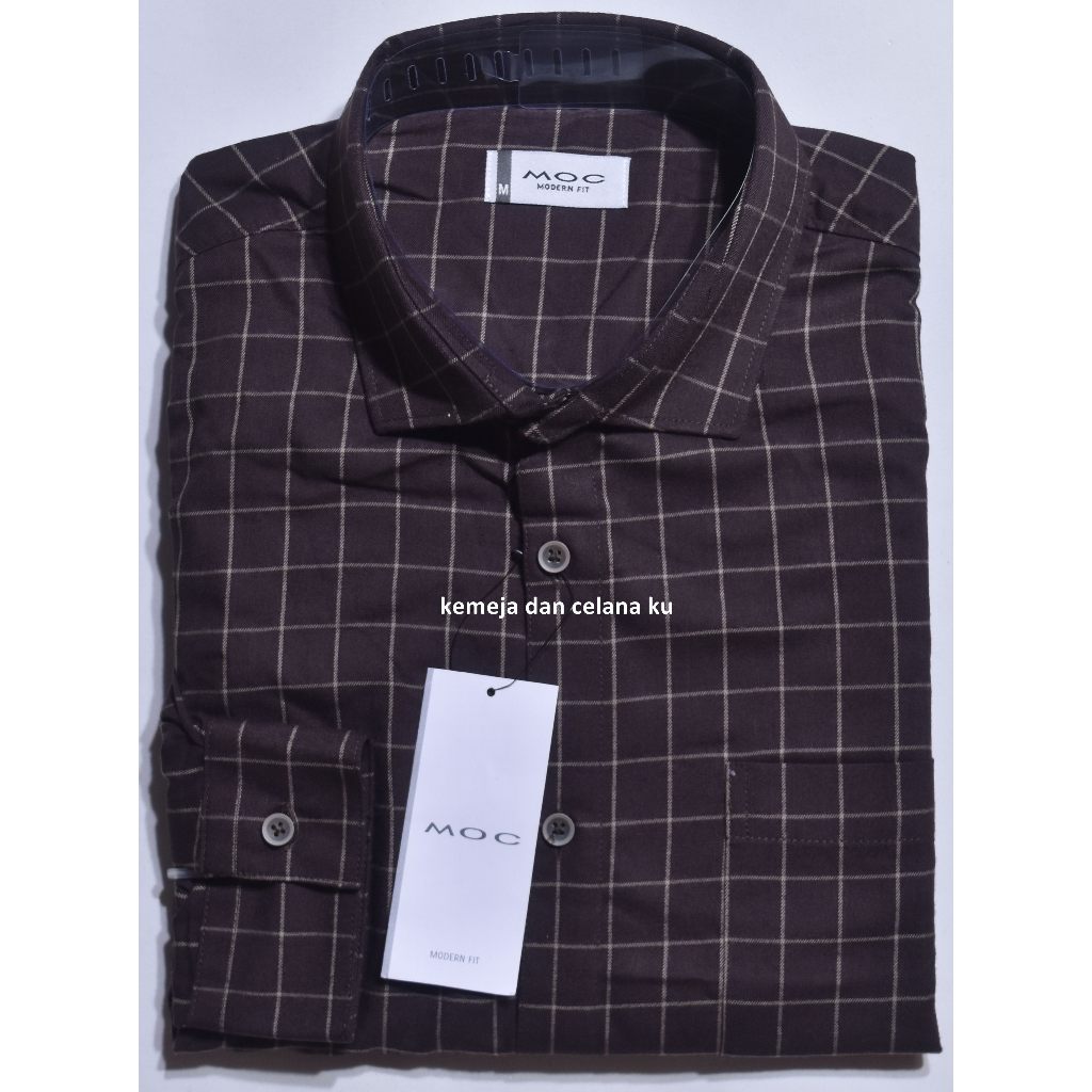 Kemeja Pria MOC Lengan Panjang Coklat Kotak Flanel Bamboo Modern Fit LNN 12 #Kemeja Murah