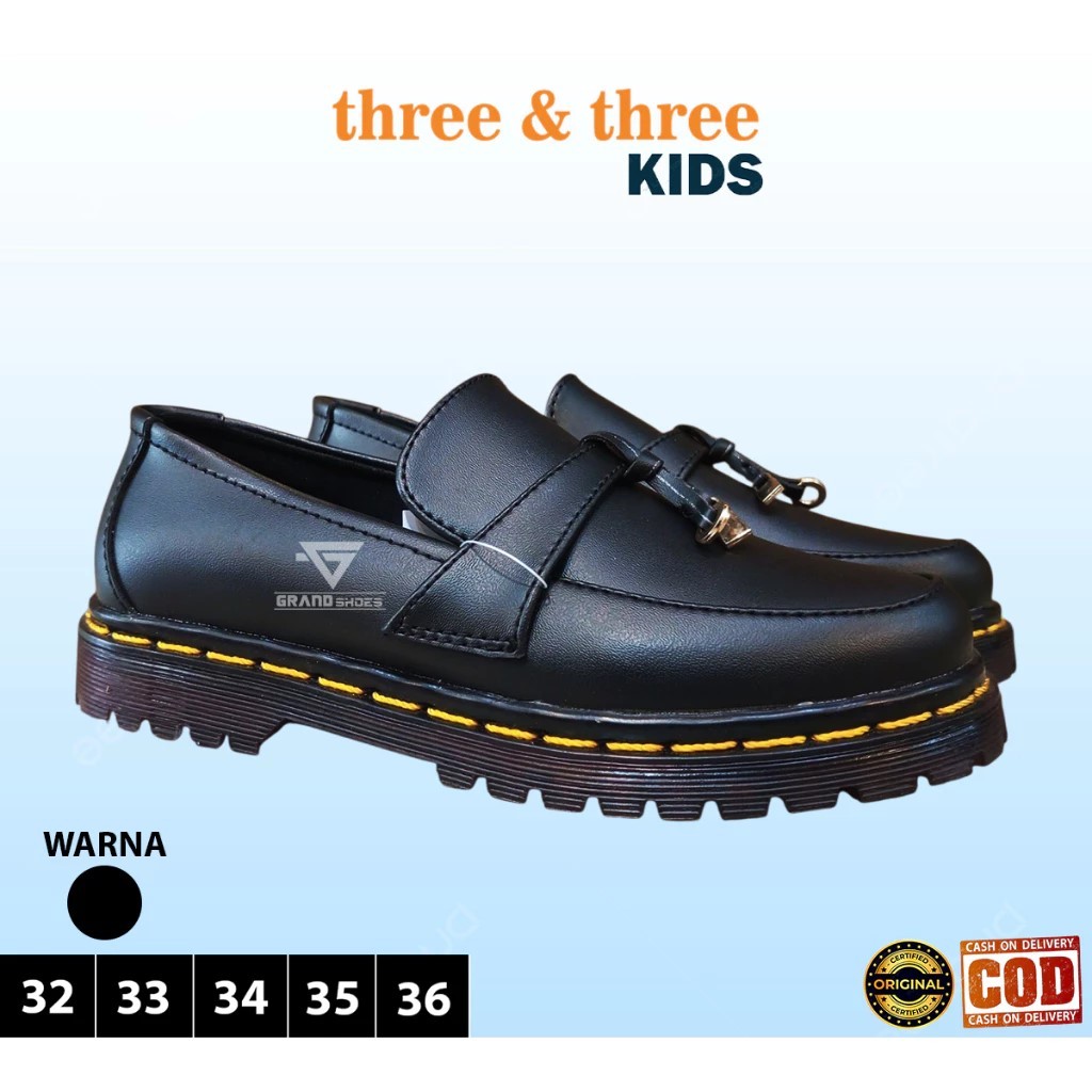 THREE N THREE sepatu loafers slip on docmart formal kasual casual anak 32-26 original