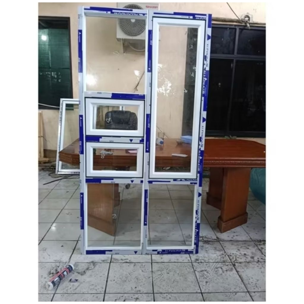 Jendela aluminium untuk kamar tidur, atas, samping dan bawah kaca mati, bagian jendela 2(dua) daun i