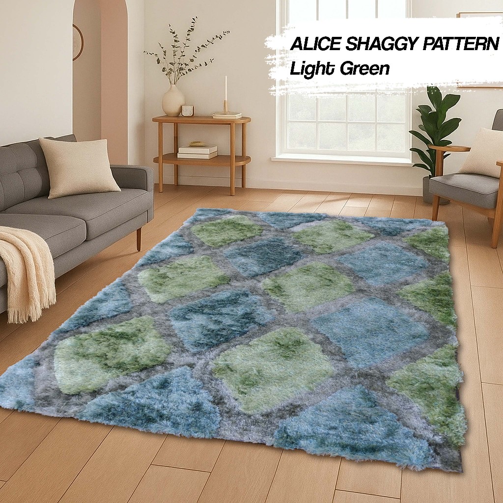 KARPET ALICE SHAGGY UK 160X230 GREEN, KARPET IMPORT CANTIK, SHAGGY BULU TEBAL, SHAGGY RUGS POLYESTER