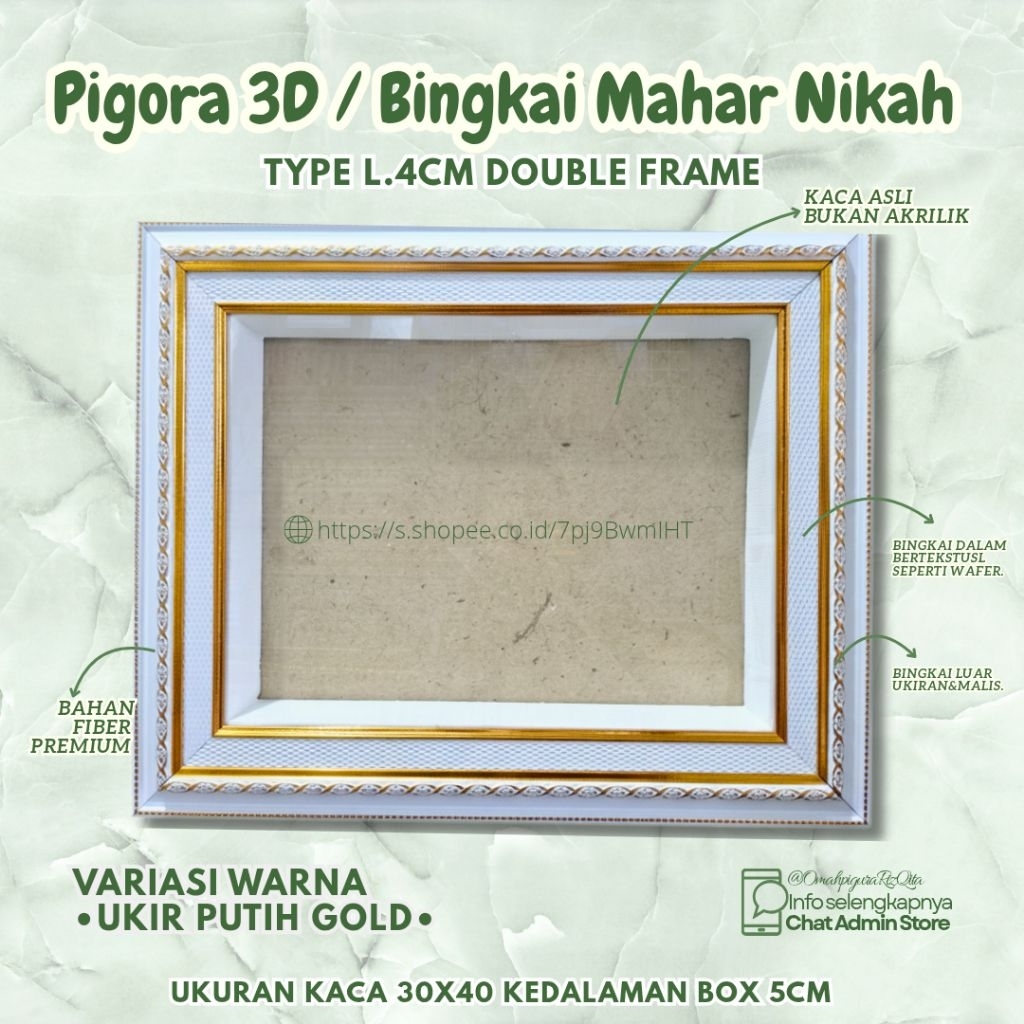 [30x40x4] L.4D  PIGURA 3D / Pigura MAHAR Nikah / pigura Kaca