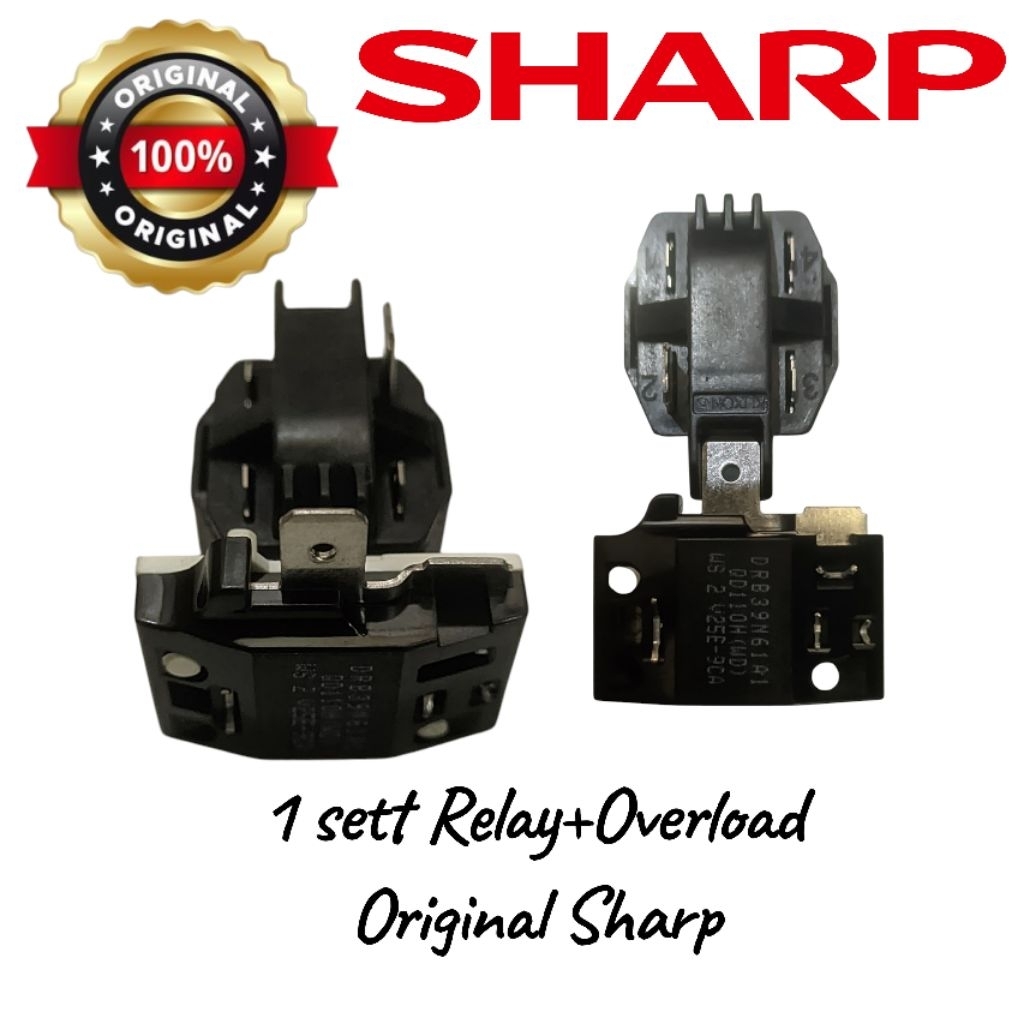 1sett Relay original pin kanan+overload kulkas Sharp 2 pintu original/Relay overload kulkas Sharp 2 