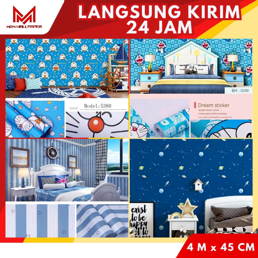 Wallpaper Motif Doraemon Wallpaper Kamar Anak Wallpaper Dinding Karakter Anak Sticker Dinding Doraem