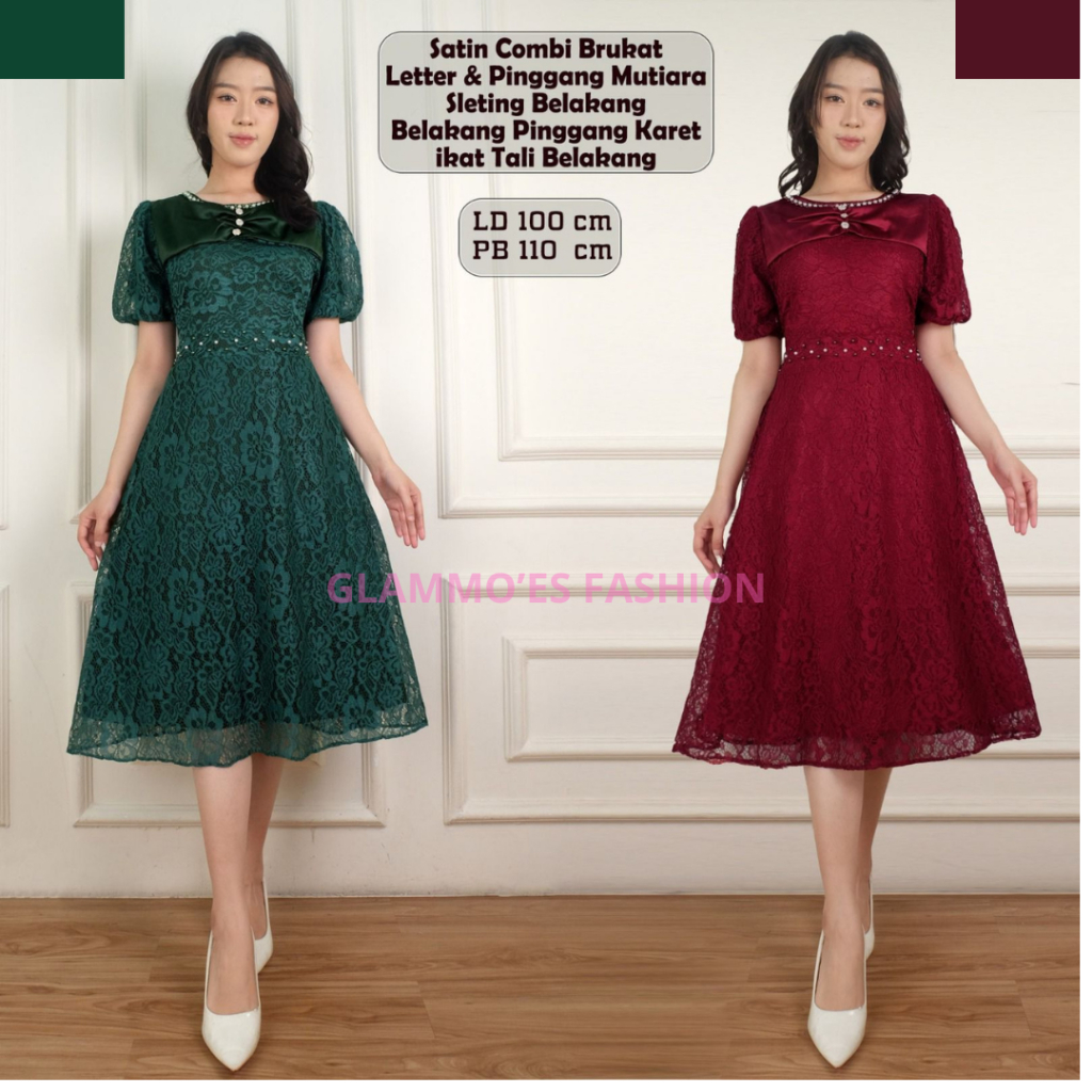 GLAMMO'ES Dress Natal Cantik Ready Stok LD 100 - 110 cm | Dress Natal Hijau Maroon | Dress Hijau Bot