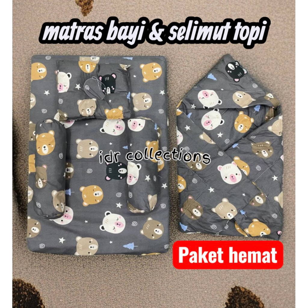 Matras bayi set bantal guling / set kasur matras bayi bonus selimut topi karakter free tas mika