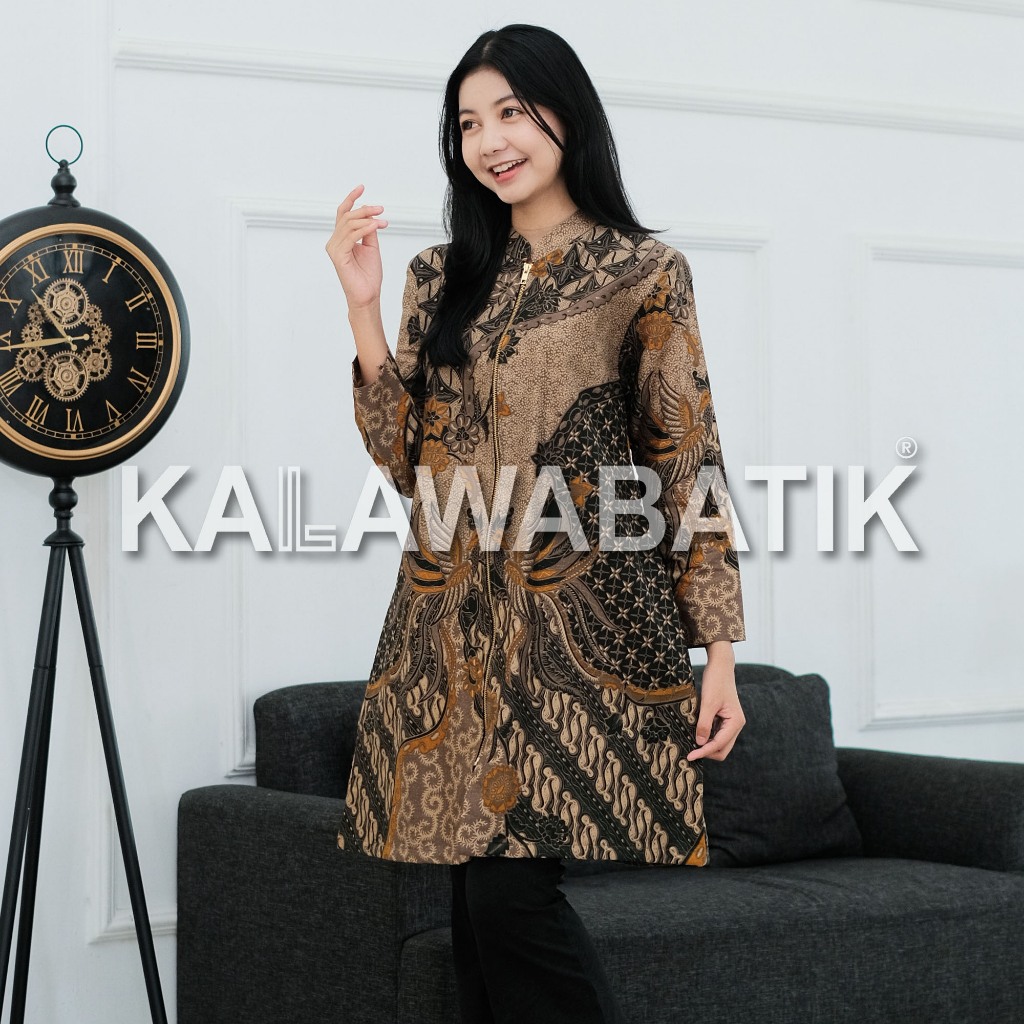 KALAWABATIK-Tunik Wanita-Motif Jayantaka Warna Hijau Army
