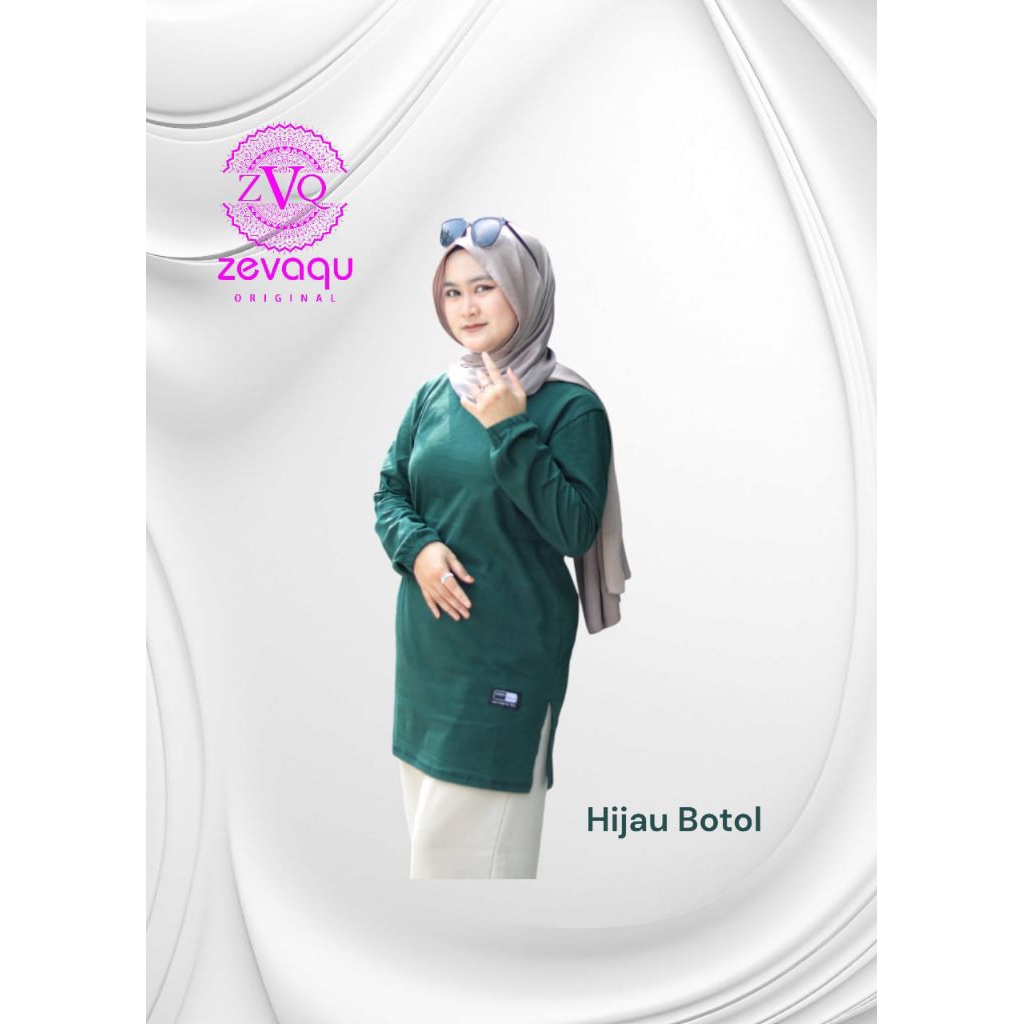 KAOS POLOS ATASAN JUMBO Tunik Wanita Muslimah Lengan Panjang Karet Belah Samping Bahan Katun Kombed 