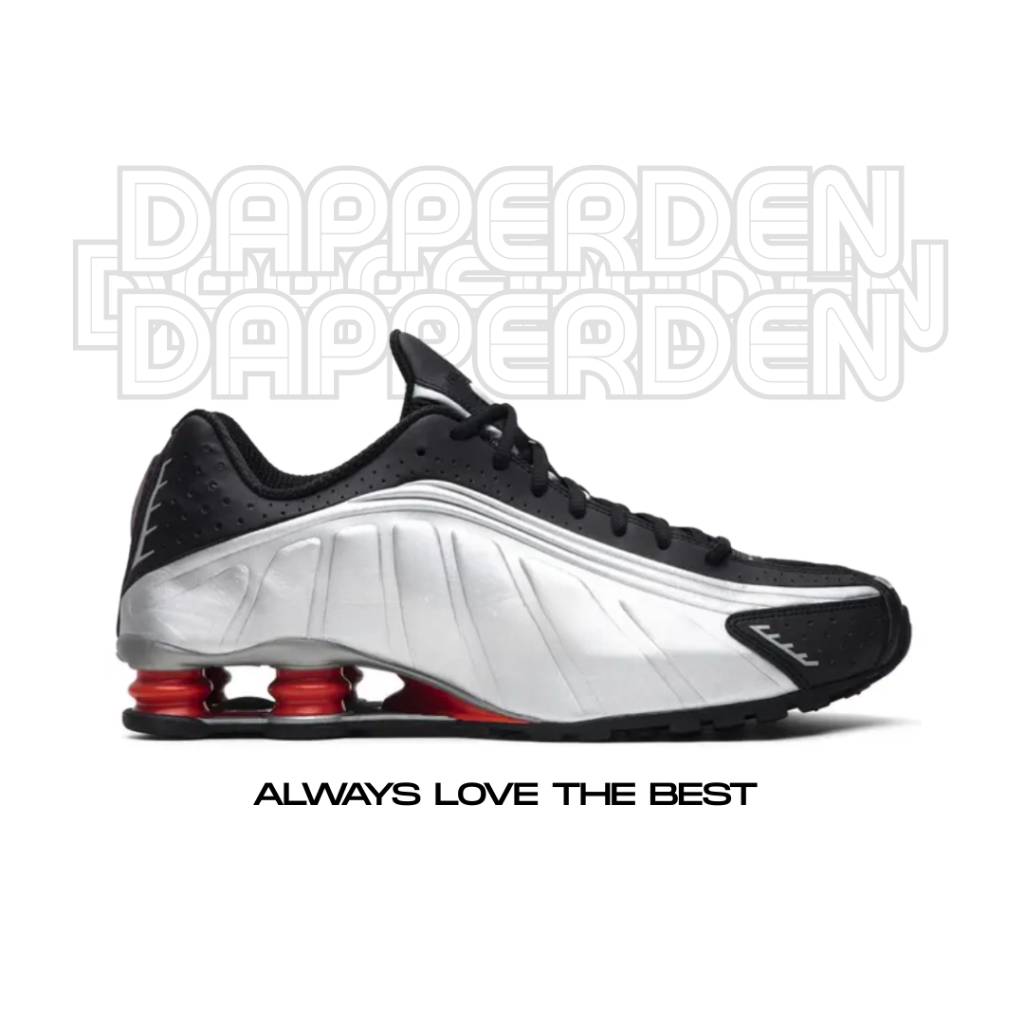 DAPPERDEN - Nike Shox R4 Black Metallic Silver Red