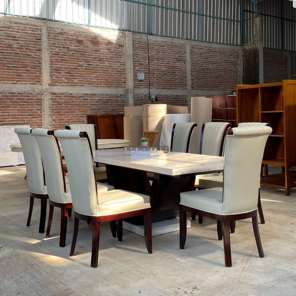 set meja makan marmer meja makan 8 kursi salur jati