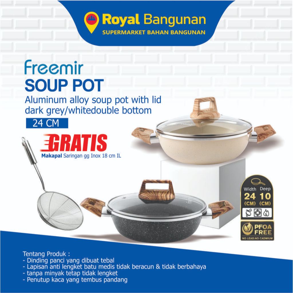 Freemir 24cm aluminum alloy soup pot with lid marble white double bottom -  with lid dark grey I fre