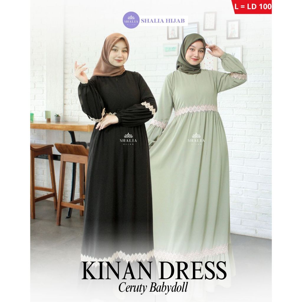 Shalia Hijab - Kinan Gamis ceruty babydol Mix Renda Bunga baju kondangan lebaran manasik haji umroh