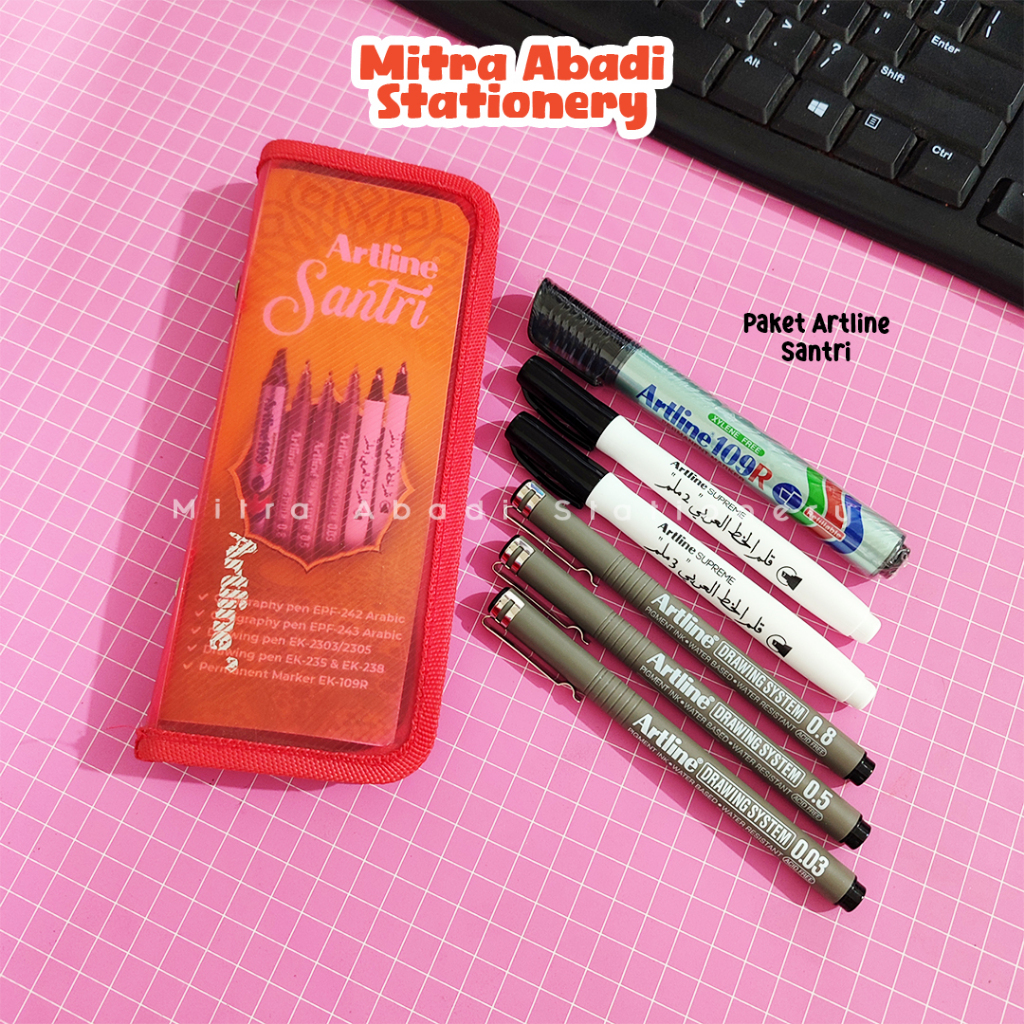 (1 SET ISI 7) PAKET ARTLINE SANTRI / BUNDLE DRAWING PEN PULPEN KALIGRAFI SPIDOL PERMANEN ATK MURAH