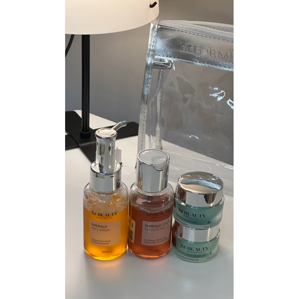 KF Beauty Emerald Series Skincare Set – Face Wash, Toner, Sunscreen, Night Cream (PRELOVED 98%)