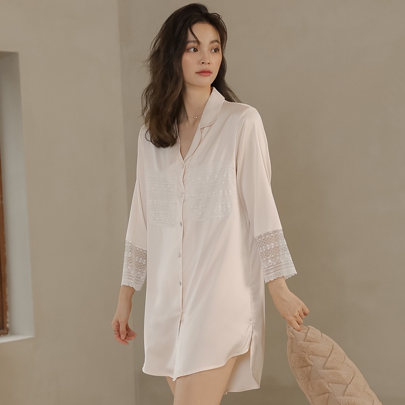 Diane Sally [2101-3] Piyama Premium Piyama Sutra Silk Dress Piyama Sultan Baju Tidur Premium Renda