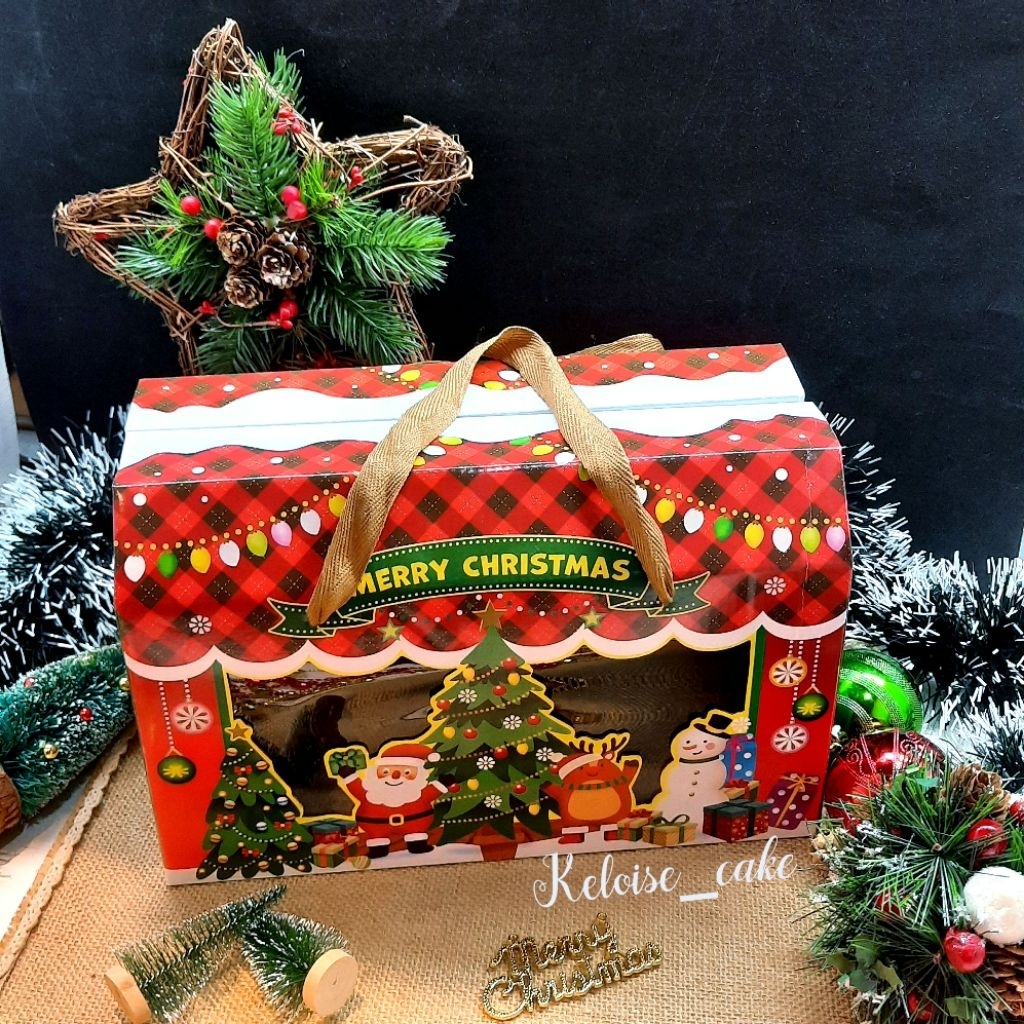 ( isi 5 box / @ 14.000 ) BOX/DUS CHRISTMAS/NATAL ISI 4 TOPLES 500 GRAM UKR 29 cm  X 15 cm X 19 cm