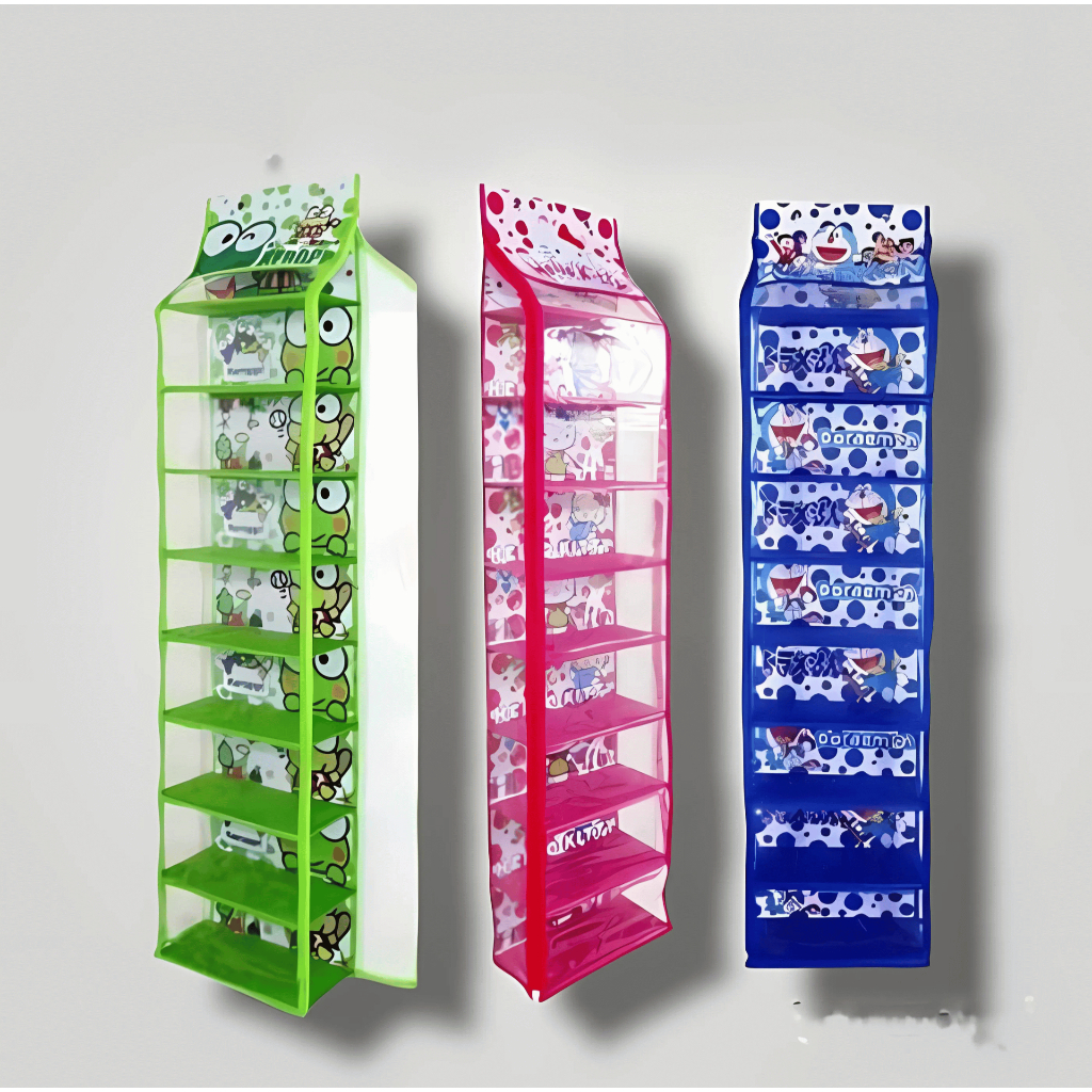 Rak Sepatu Gantung 9 Susun Resleting Karakter Plastik Lucu Dan Murah Penyimpanan Sepatu Dan Tas