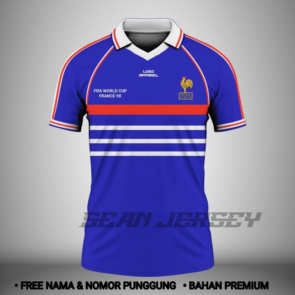 Jersey Full Printing Timnas France 1998