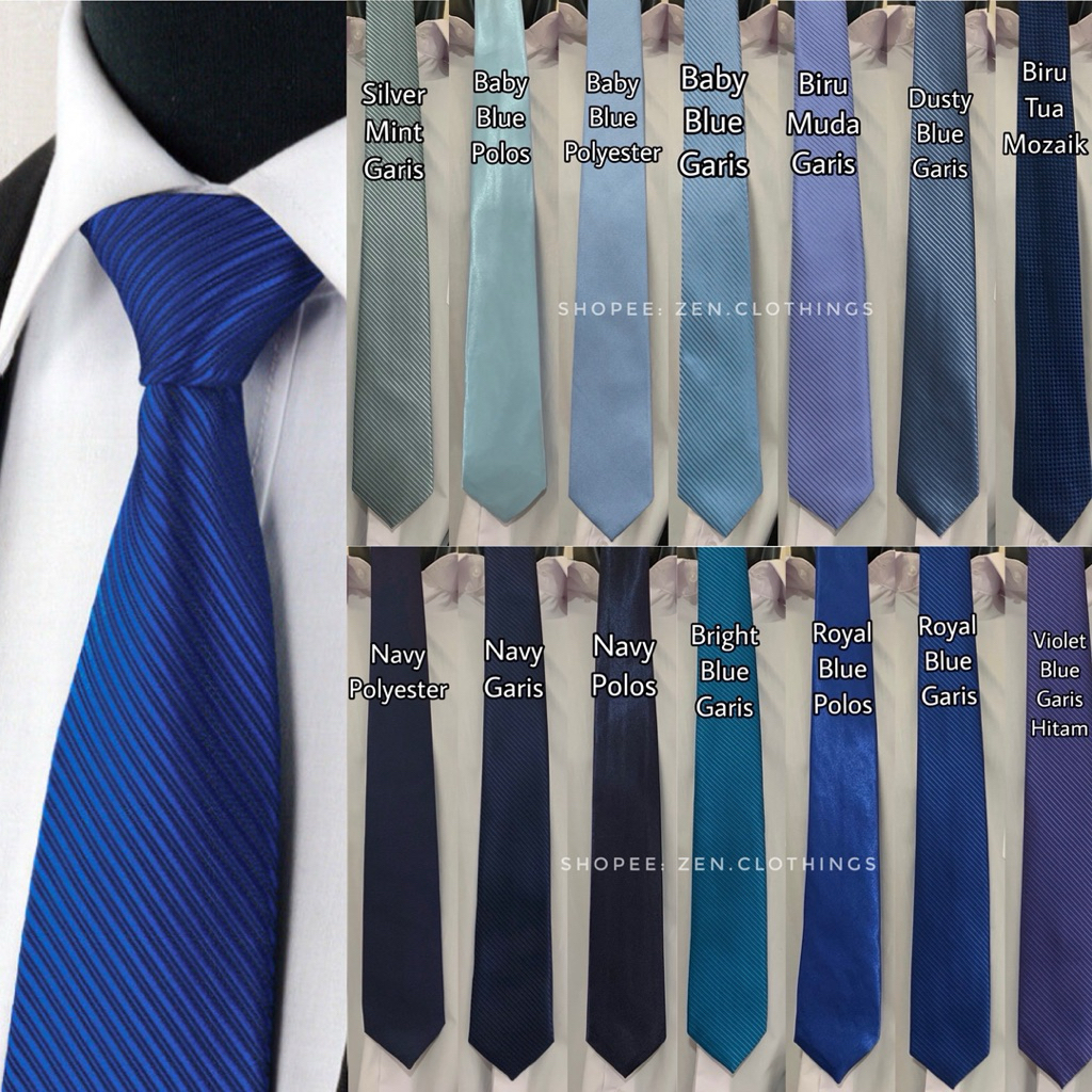 Dasi Pria Ikat Manual Warna Biru Muda Baby Terang Royal Blue Elektrik Toska Navy Dongker Tua Mint Du