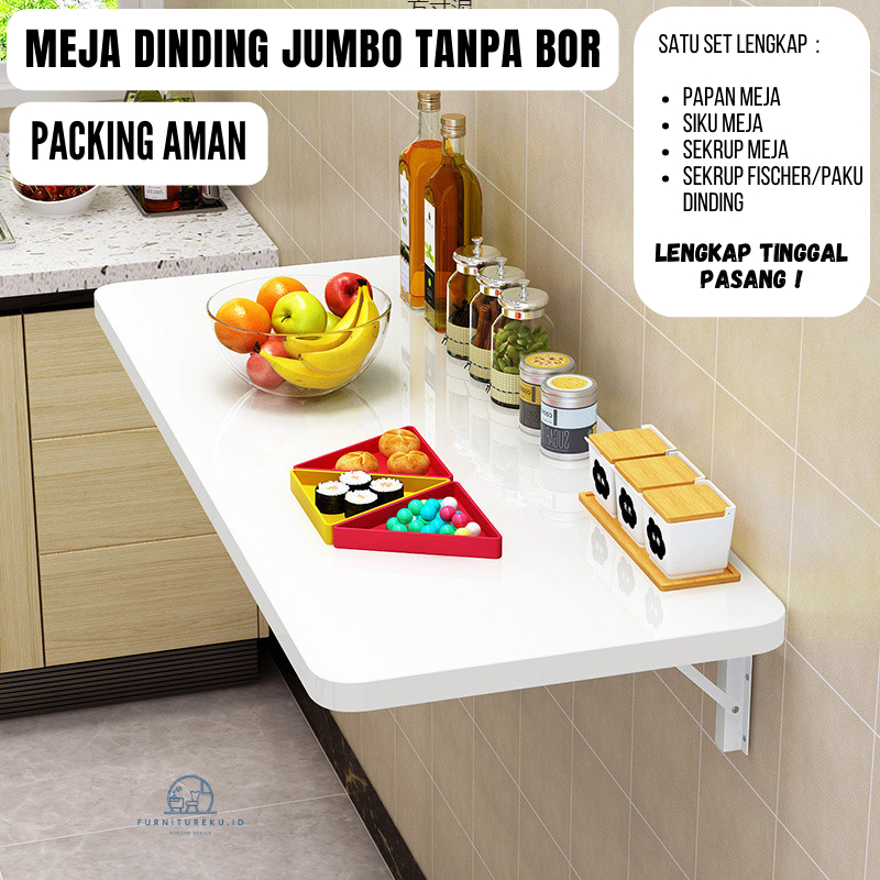 Furnitureku.id Meja Lipat Kayu Dinding Tanpa Bor 120x40 100x50 100x40 Meja Belajar Kerja