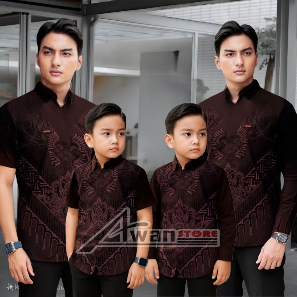 KEMEJA BATIK WINDU WARNA COKLAT MAHOGANY PANJANG DAN PENDEK PRIA DEWASA ANAK LAKI LAKI M L XL XXL
