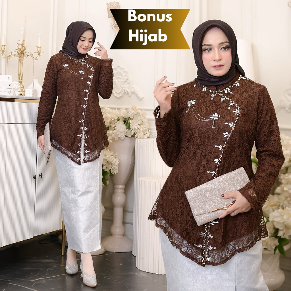 Vanriz Kebaya-Kebaya Janggan Modern Burkat Payet Elegan Free Hijab Untuk Wisuda dan Lamaran