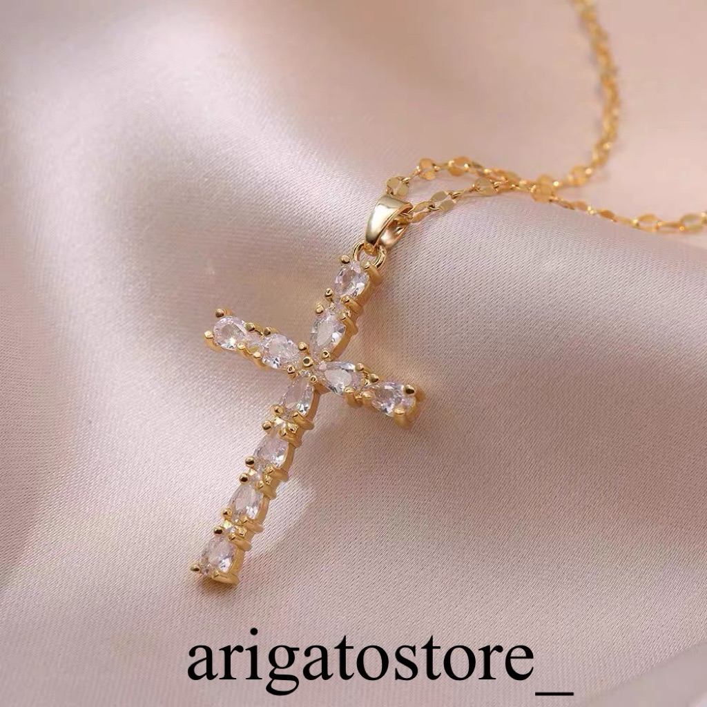 Kalung Wanita Salib Titanium Elegan Fashion Korea Anti Pudar Anti Luntur
