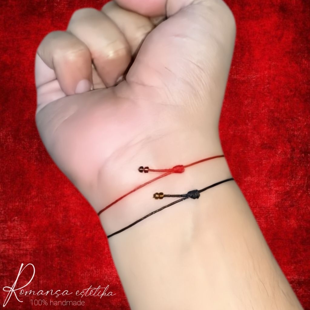 Gelang khatsuki redline tali satin tipis premium 0,5 mm, gelang hitam polos tahan air