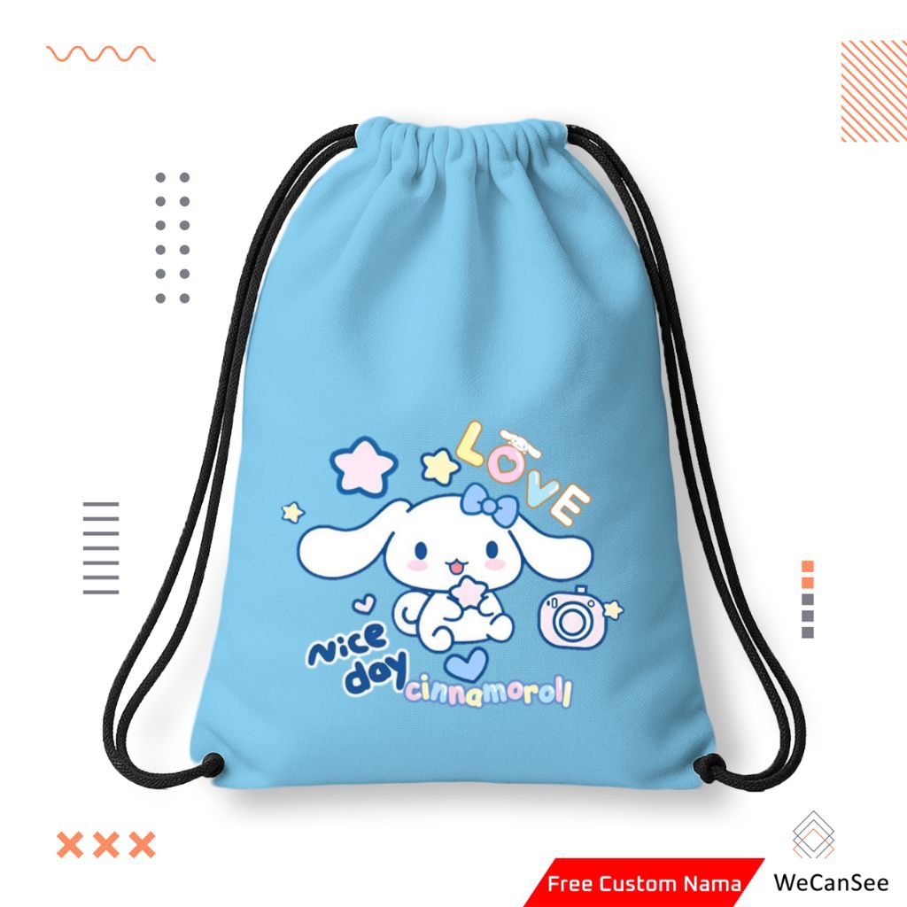 Tas Serut | Tas Serut Anak | Tas Serut Anak Cinnamoroll Custom Nama | Stringbag | Tas Serut Custom N
