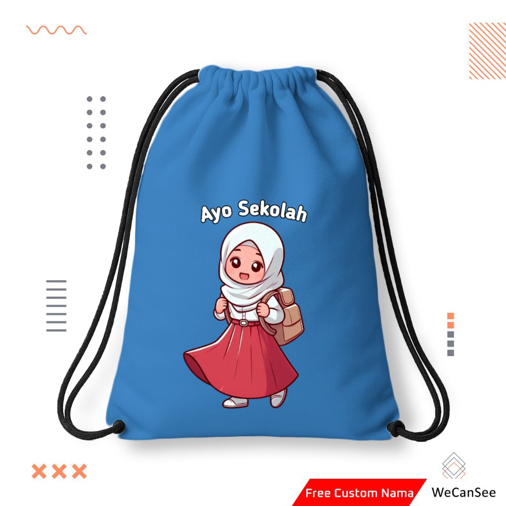 Tas Serut | Tas Serut Anak | Tas Serut Anak Perempuan Ayo Sekolah Custom Nama | Stringbag | Tas Seru