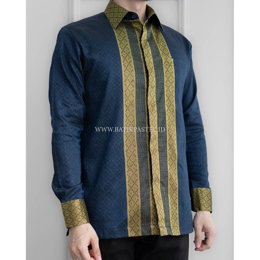 KEMEJA TENUN PRIA LENGAN PANJANG - KEMEJA TENUN NAVY PRIA LENGAN PANJANG - ATASAN TENUN - BAJU TENUN