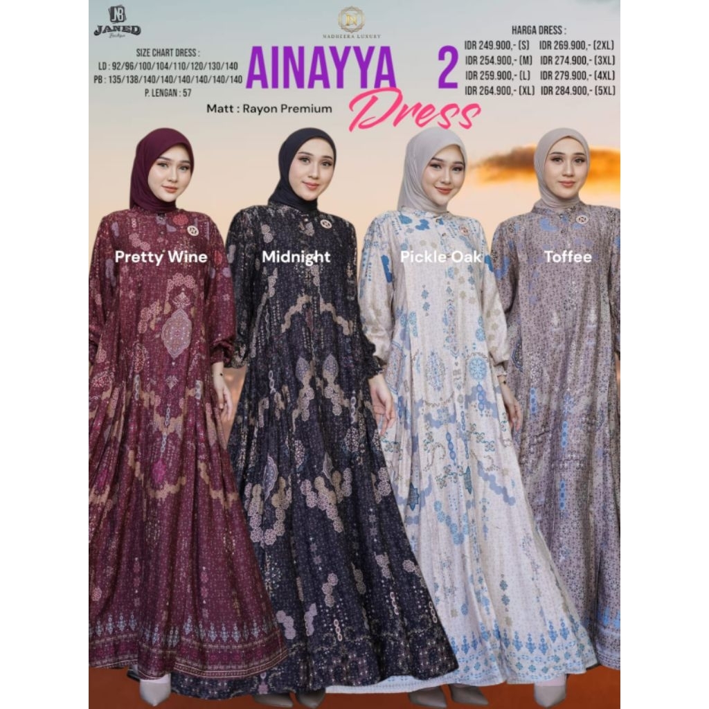 BISA COD AINAYYA STYLE 1&2 DRESS DAN MIDI DRESS ORIGINAL NADHEERA LUXURY