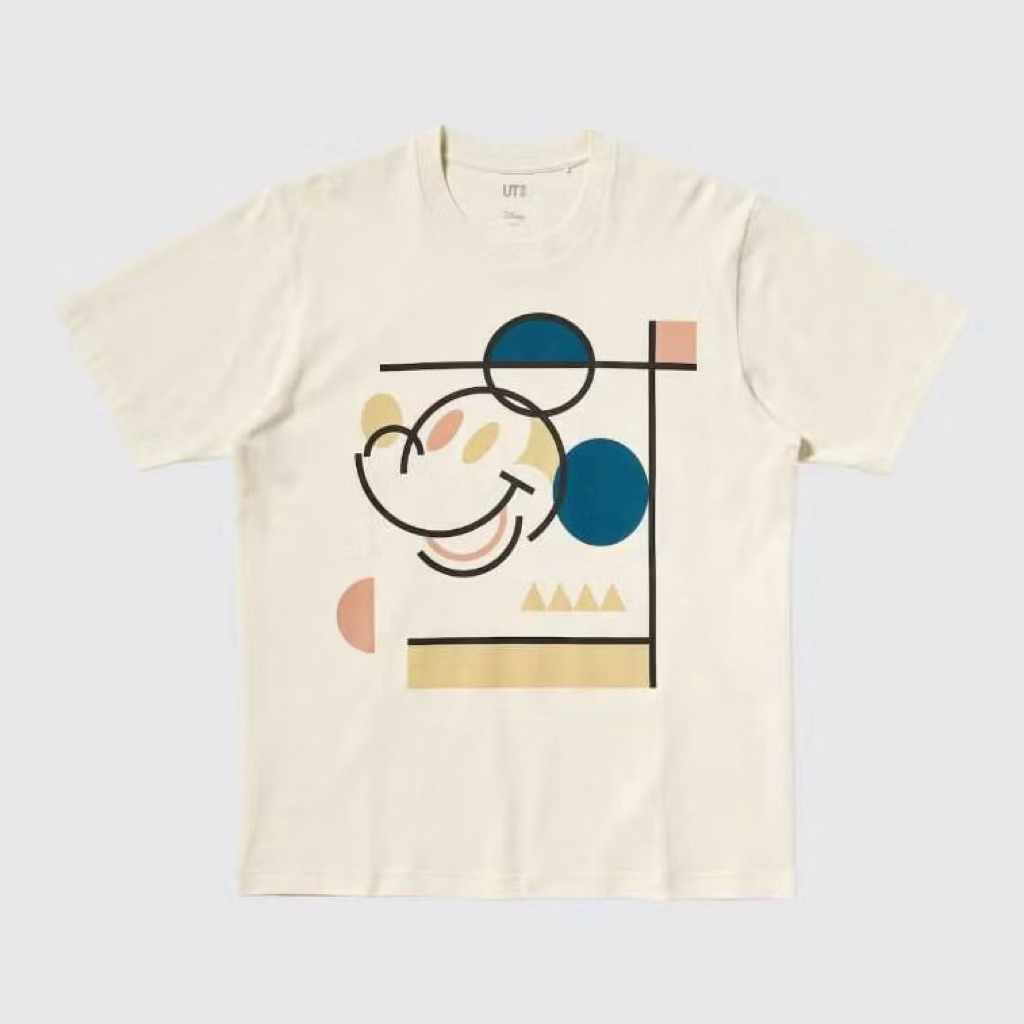 kaos Uniqlo x Mickey Mouse Face Tshirt UT Pria Wanita Kode 02 - -Ivory