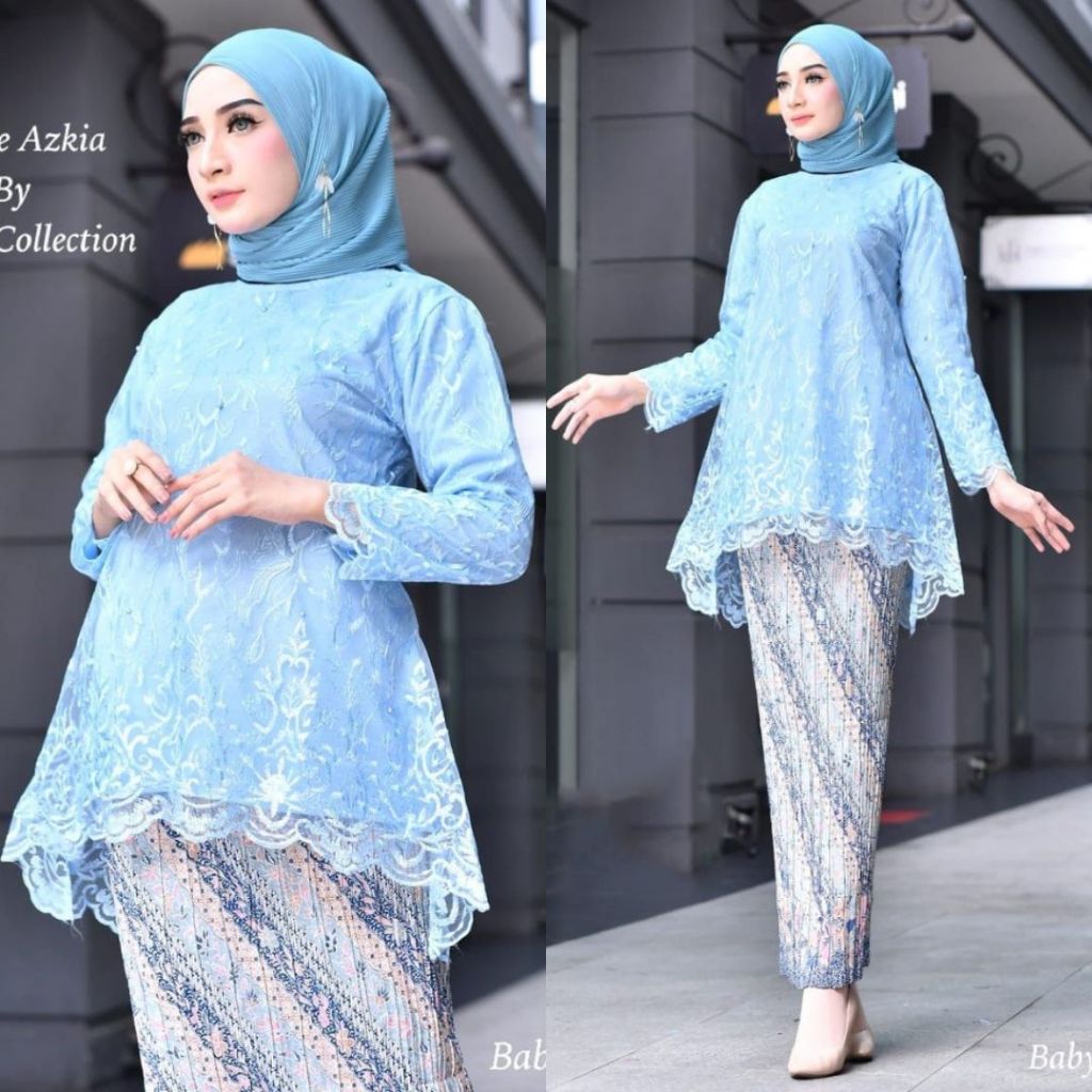 Atasan Kebaya Wanita Azkia Ice Blue /Kebaya Azkia Tulle Pilihan Warna