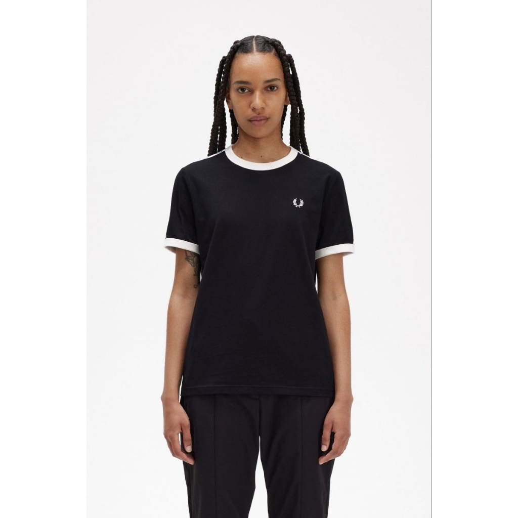 Fred Perry Taped Ringer Women T-Shirt Black Original