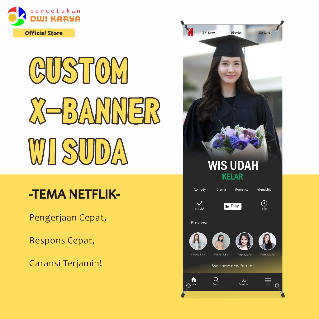CUSTOM WAJAH X-BANNER WISUDA (UKURAN:0,6X1,6M) TEMA NETFLIX
