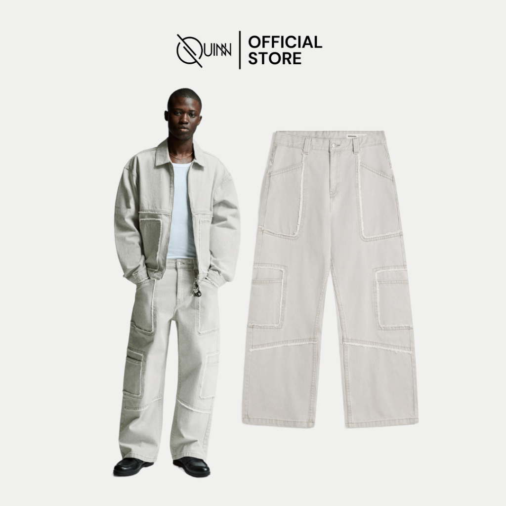 Bershka Baggy Jeans With Fringing Grey / Celana Panjang Pria Korean Style Oversize