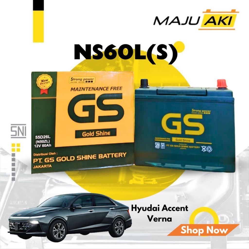 Aki Mobil Hyundai Accent Verna Aki Kering GS Gold Shine MF NS60LS 12V 45Ah