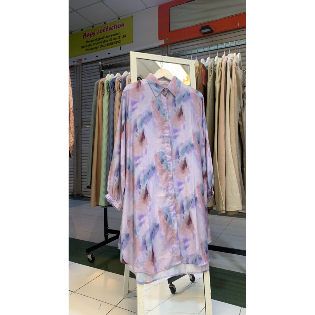 Tunik Dubai Motif Abstrak Bahan Katun Crespo