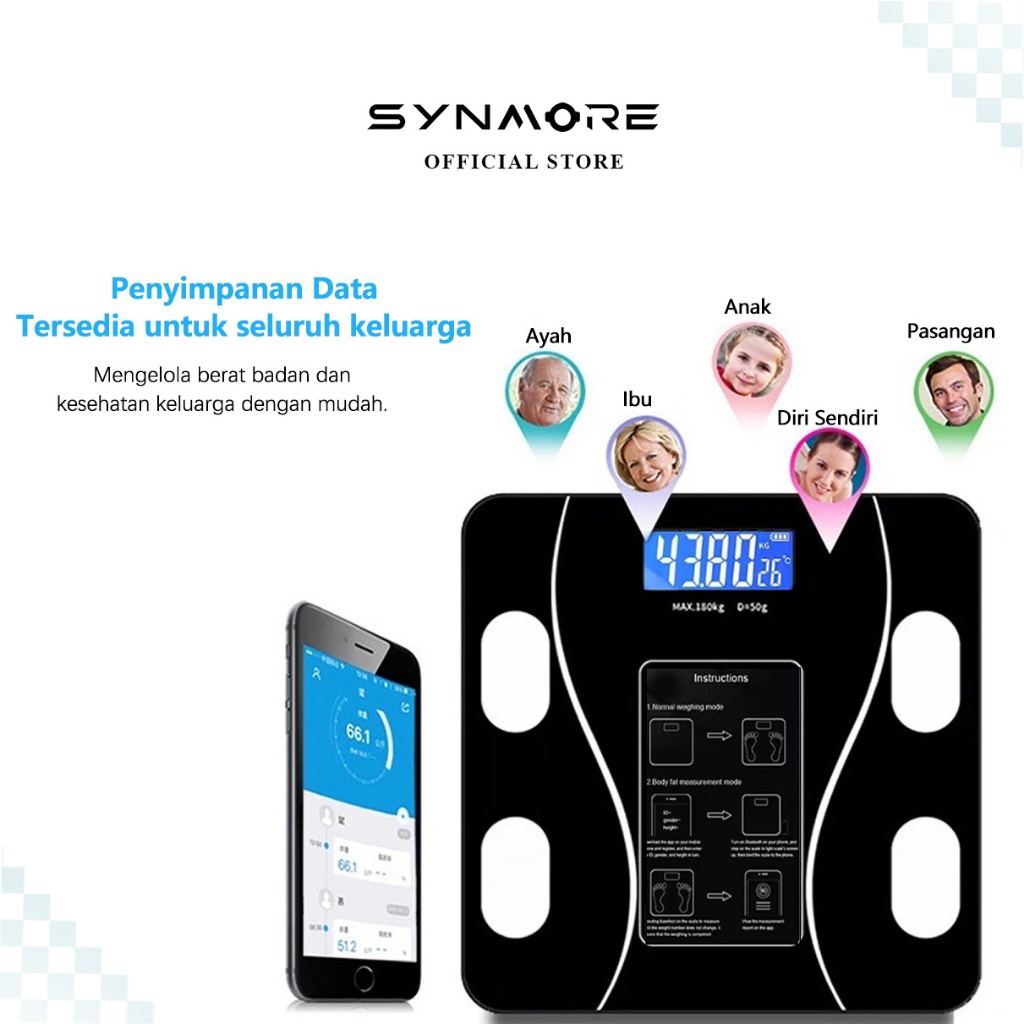 TERBARU Synmore Timbangan Badan Digital Weighing Scale Human Body Fat Scale Smart Scale 180KG USB